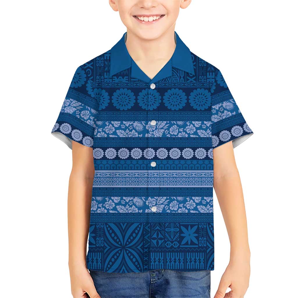 Fiji Marau na Kerisimasi Kid Hawaiian Shirt Blue Tapa Masi Inspired Christmas LT9 Kid Blue - Polynesian Pride