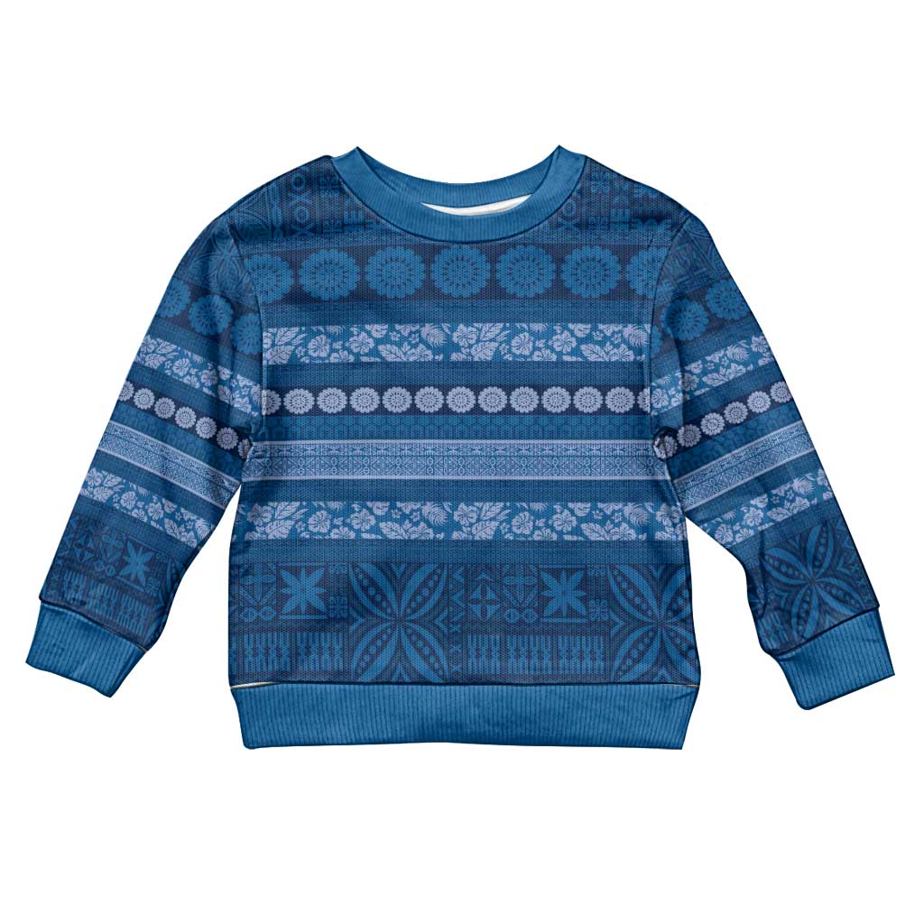 Fiji Marau na Kerisimasi Kid Ugly Christmas Sweater Blue Tapa Masi Inspired Christmas LT9 Kid Blue - Polynesian Pride