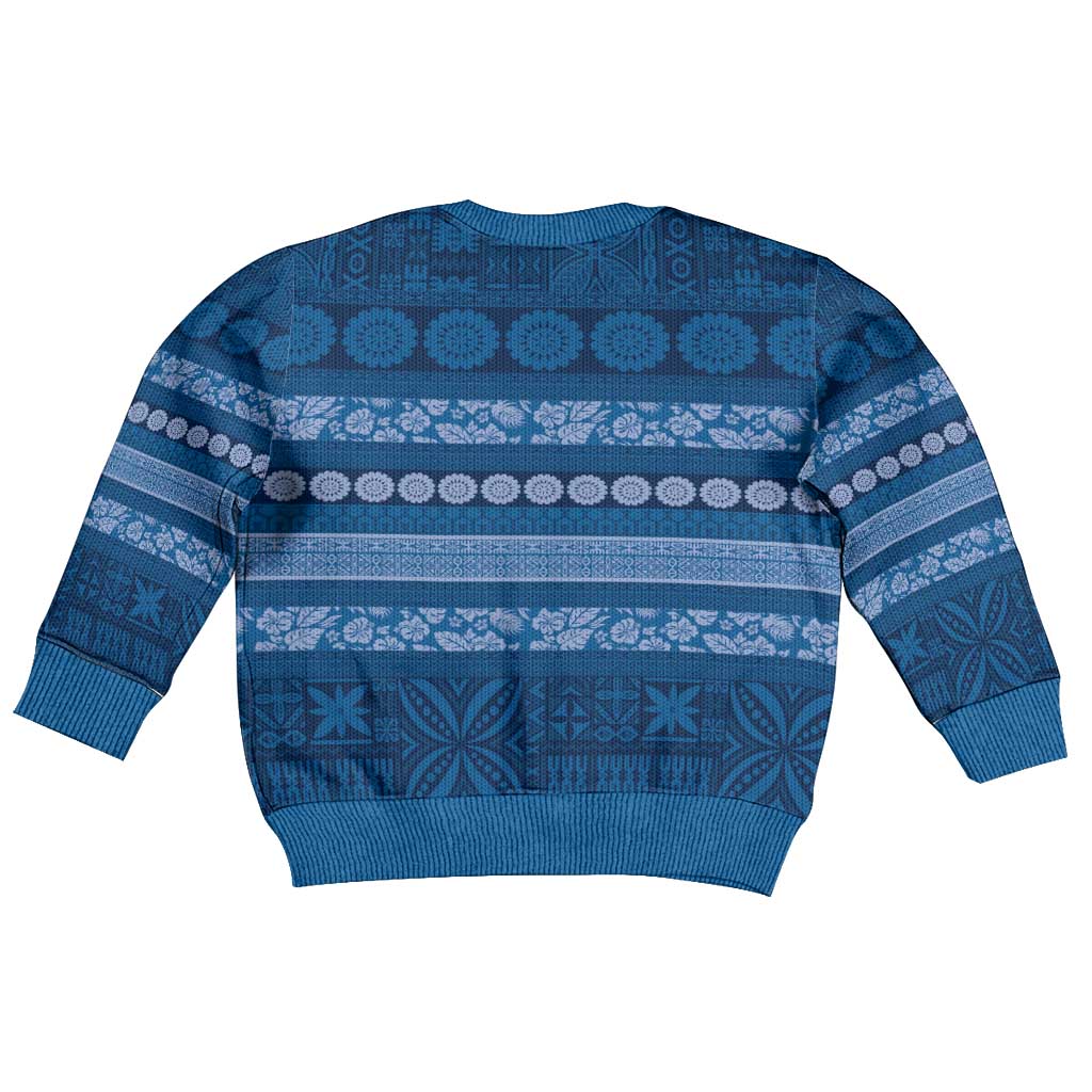 Fiji Marau na Kerisimasi Kid Ugly Christmas Sweater Blue Tapa Masi Inspired Christmas LT9 - Polynesian Pride