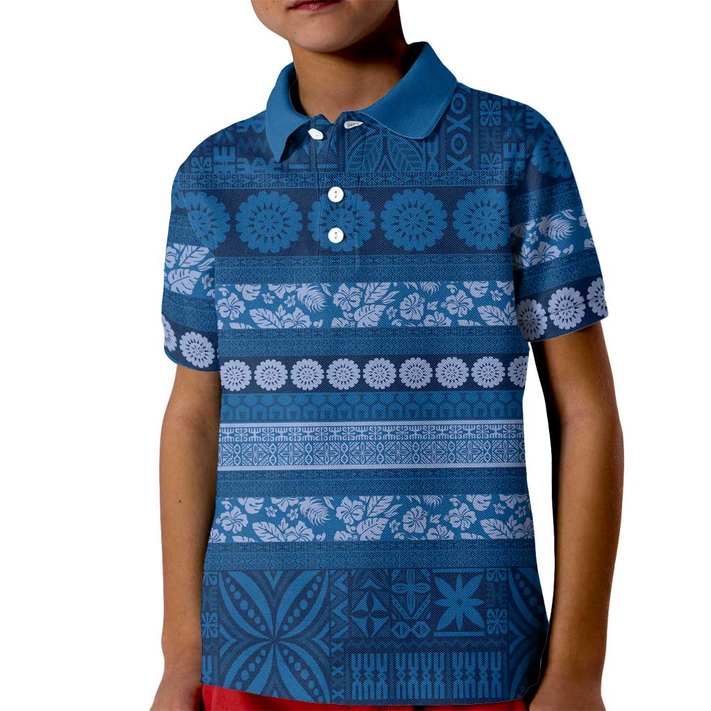 Fiji Marau na Kerisimasi Kid Polo Shirt Blue Tapa Masi Inspired Christmas LT9 Kid Blue - Polynesian Pride