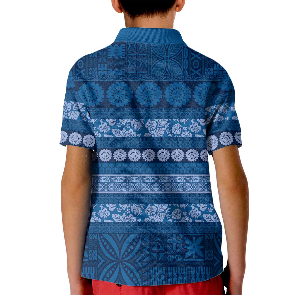 Fiji Marau na Kerisimasi Kid Polo Shirt Blue Tapa Masi Inspired Christmas LT9 - Polynesian Pride