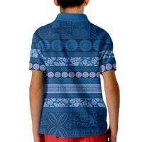 Fiji Marau na Kerisimasi Kid Polo Shirt Blue Tapa Masi Inspired Christmas LT9 - Polynesian Pride