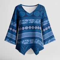 Fiji Marau na Kerisimasi Kimono Sleeve Blouse Blue Tapa Masi Inspired Christmas LT9 Female Blue - Polynesian Pride
