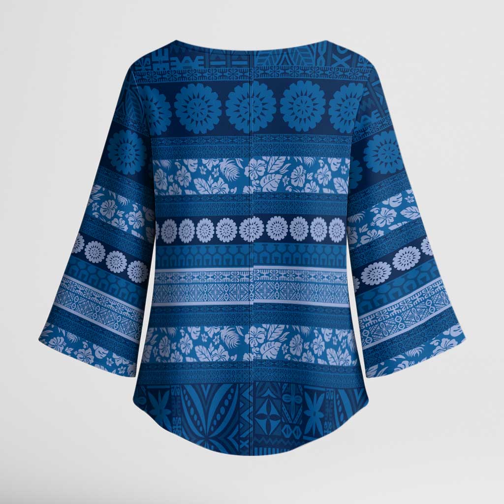 Fiji Marau na Kerisimasi Kimono Sleeve Blouse Blue Tapa Masi Inspired Christmas LT9 - Polynesian Pride