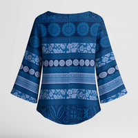 Fiji Marau na Kerisimasi Kimono Sleeve Blouse Blue Tapa Masi Inspired Christmas LT9 - Polynesian Pride