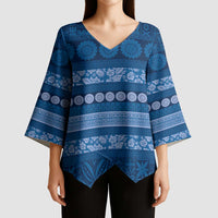Fiji Marau na Kerisimasi Kimono Sleeve Blouse Blue Tapa Masi Inspired Christmas LT9 - Polynesian Pride
