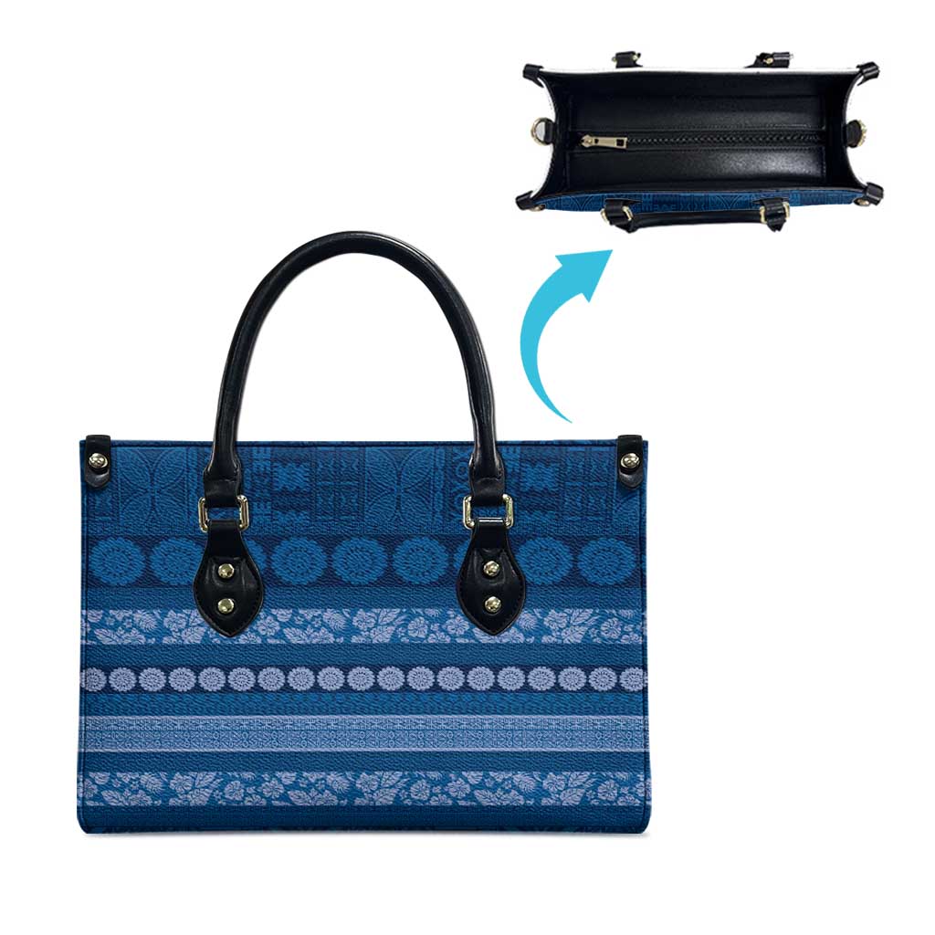 Fiji Marau na Kerisimasi Leather Bag Blue Tapa Masi Inspired Christmas - Polynesian Pride