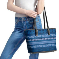 Fiji Marau na Kerisimasi Leather Tote Bag Blue Tapa Masi Inspired Christmas LT9 - Polynesian Pride