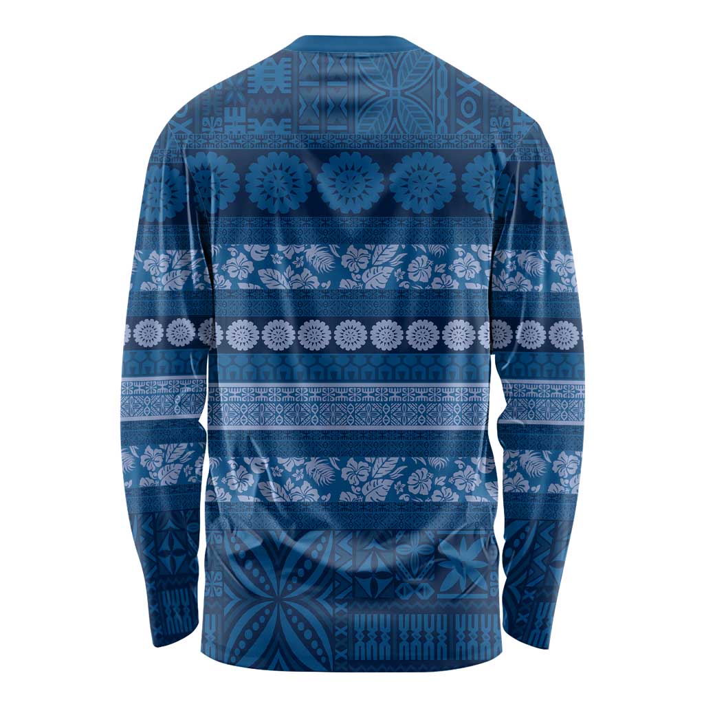 Fiji Marau na Kerisimasi Long Sleeve Shirt Blue Tapa Masi Inspired Christmas LT9 - Polynesian Pride