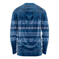 Fiji Marau na Kerisimasi Long Sleeve Shirt Blue Tapa Masi Inspired Christmas LT9 - Polynesian Pride