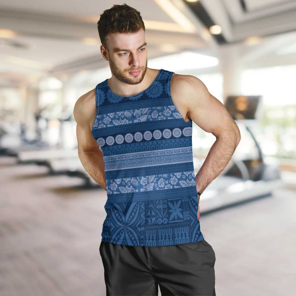 Fiji Marau na Kerisimasi Men Tank Top Blue Tapa Masi Inspired Christmas LT9 Blue - Polynesian Pride