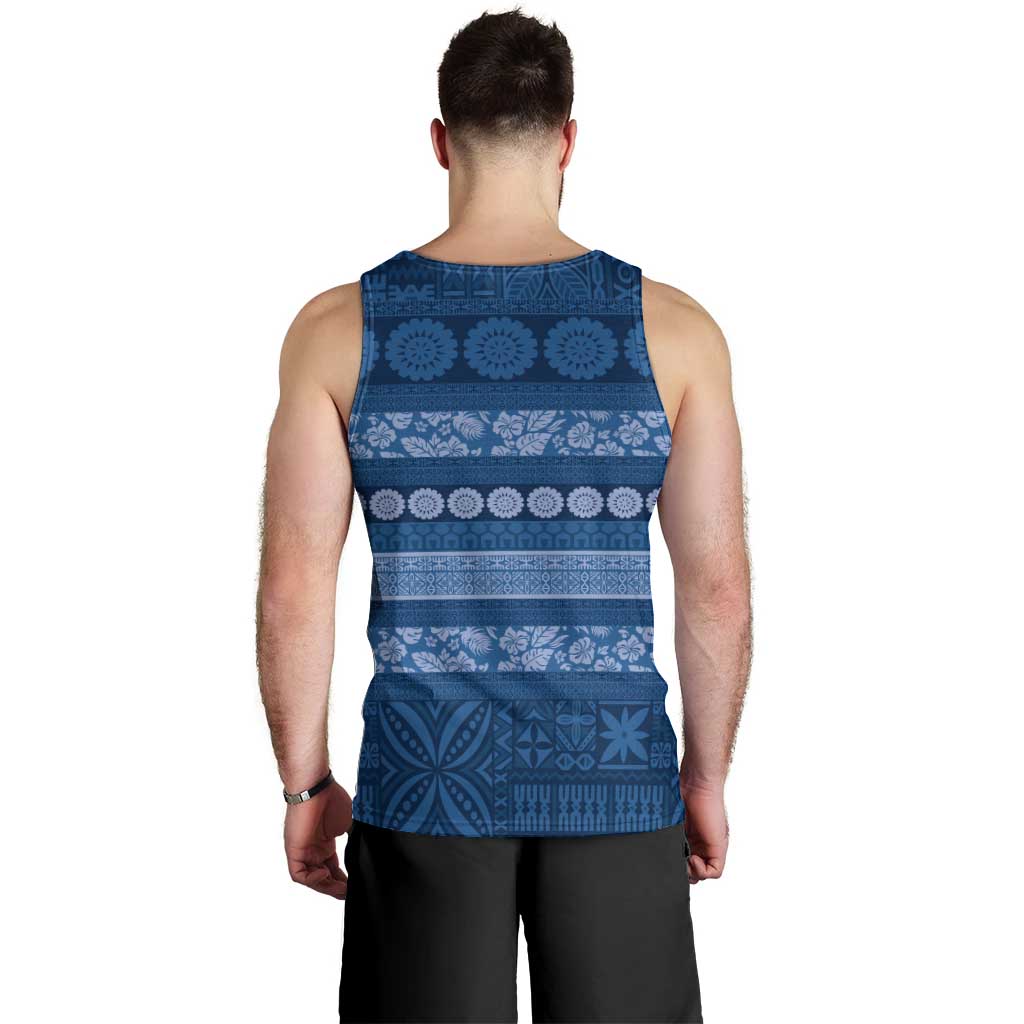 Fiji Marau na Kerisimasi Men Tank Top Blue Tapa Masi Inspired Christmas LT9 - Polynesian Pride