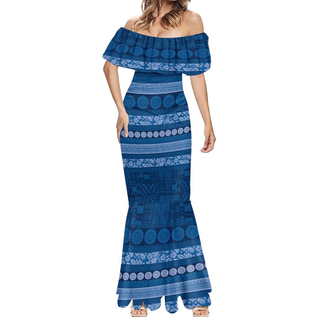 Fiji Marau na Kerisimasi Mermaid Dress Blue Tapa Masi Inspired Christmas - Polynesian Pride