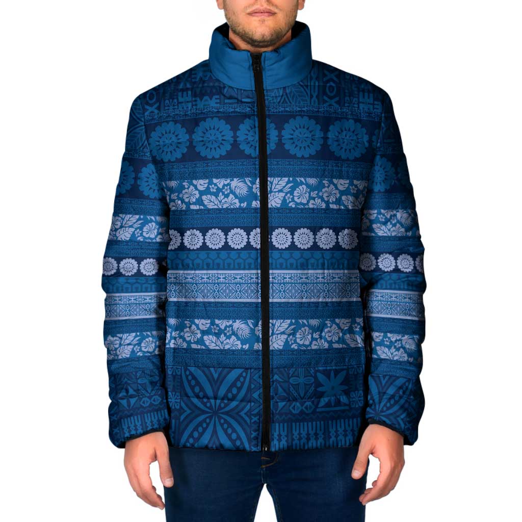 Fiji Marau na Kerisimasi Padded Jacket Blue Tapa Masi Inspired Christmas LT9 Men Blue - Polynesian Pride