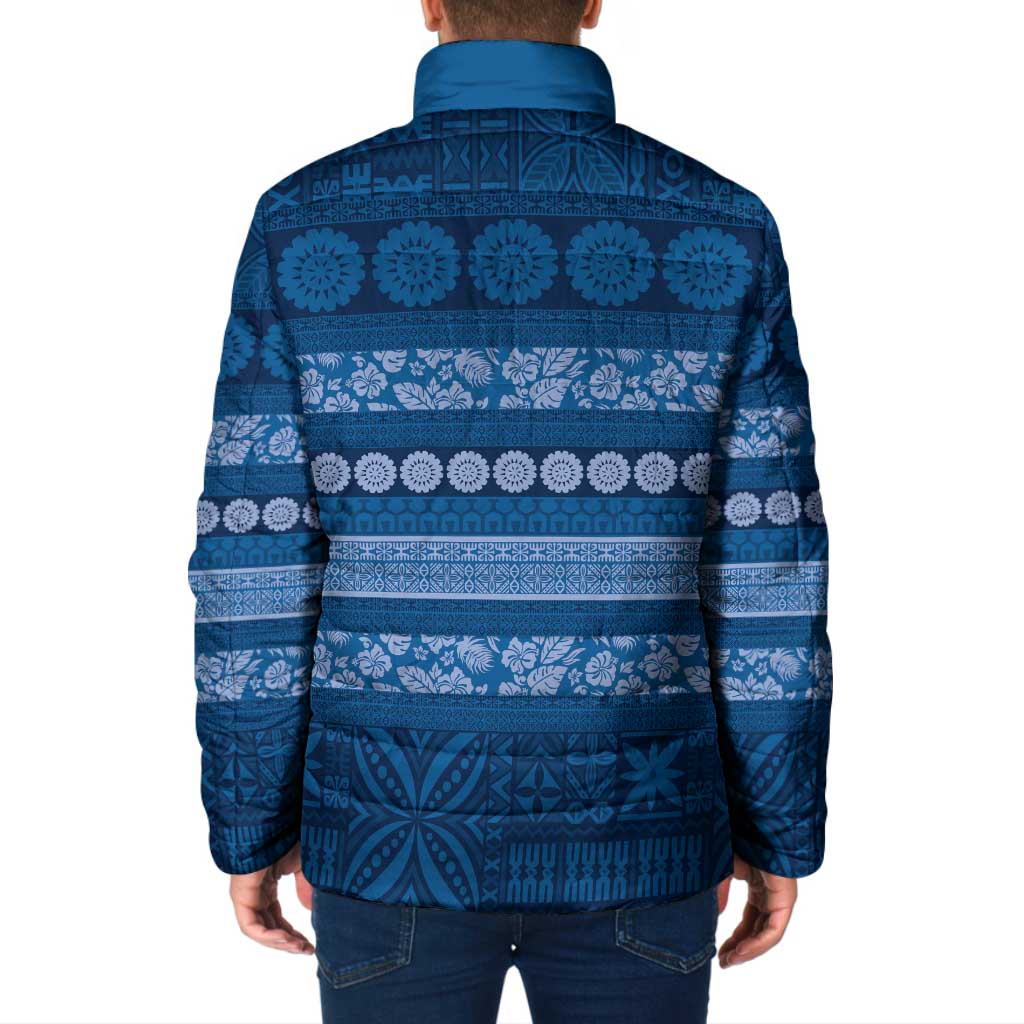 Fiji Marau na Kerisimasi Padded Jacket Blue Tapa Masi Inspired Christmas LT9 - Polynesian Pride