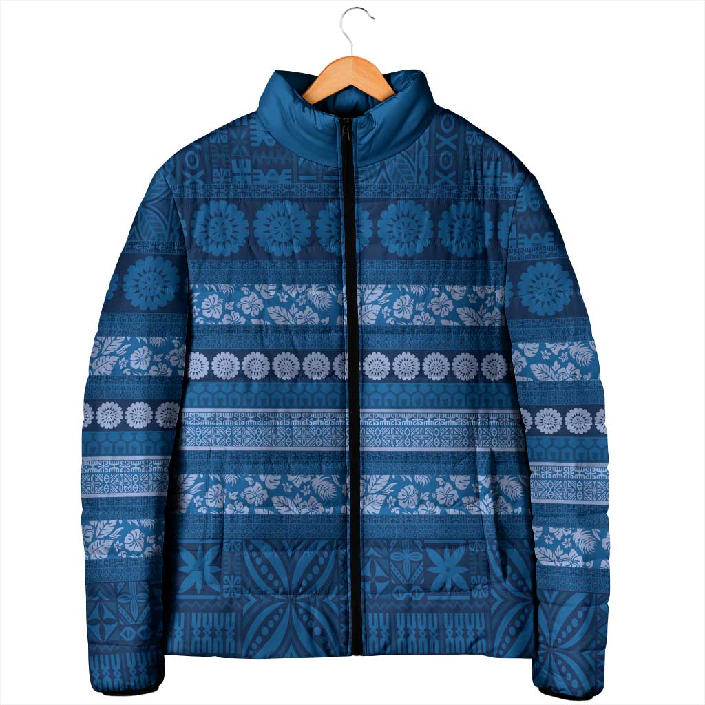 Fiji Marau na Kerisimasi Padded Jacket Blue Tapa Masi Inspired Christmas LT9 - Polynesian Pride