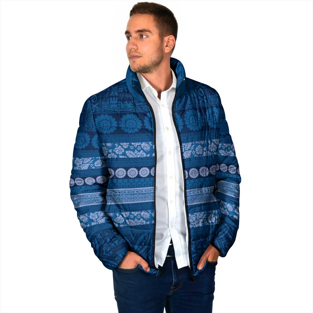 Fiji Marau na Kerisimasi Padded Jacket Blue Tapa Masi Inspired Christmas LT9 - Polynesian Pride