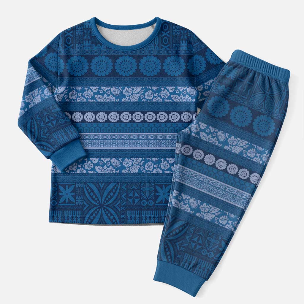 Fiji Marau na Kerisimasi Christmas Pajama Set Blue Tapa Masi Inspired Christmas LT9 Men Blue - Polynesian Pride
