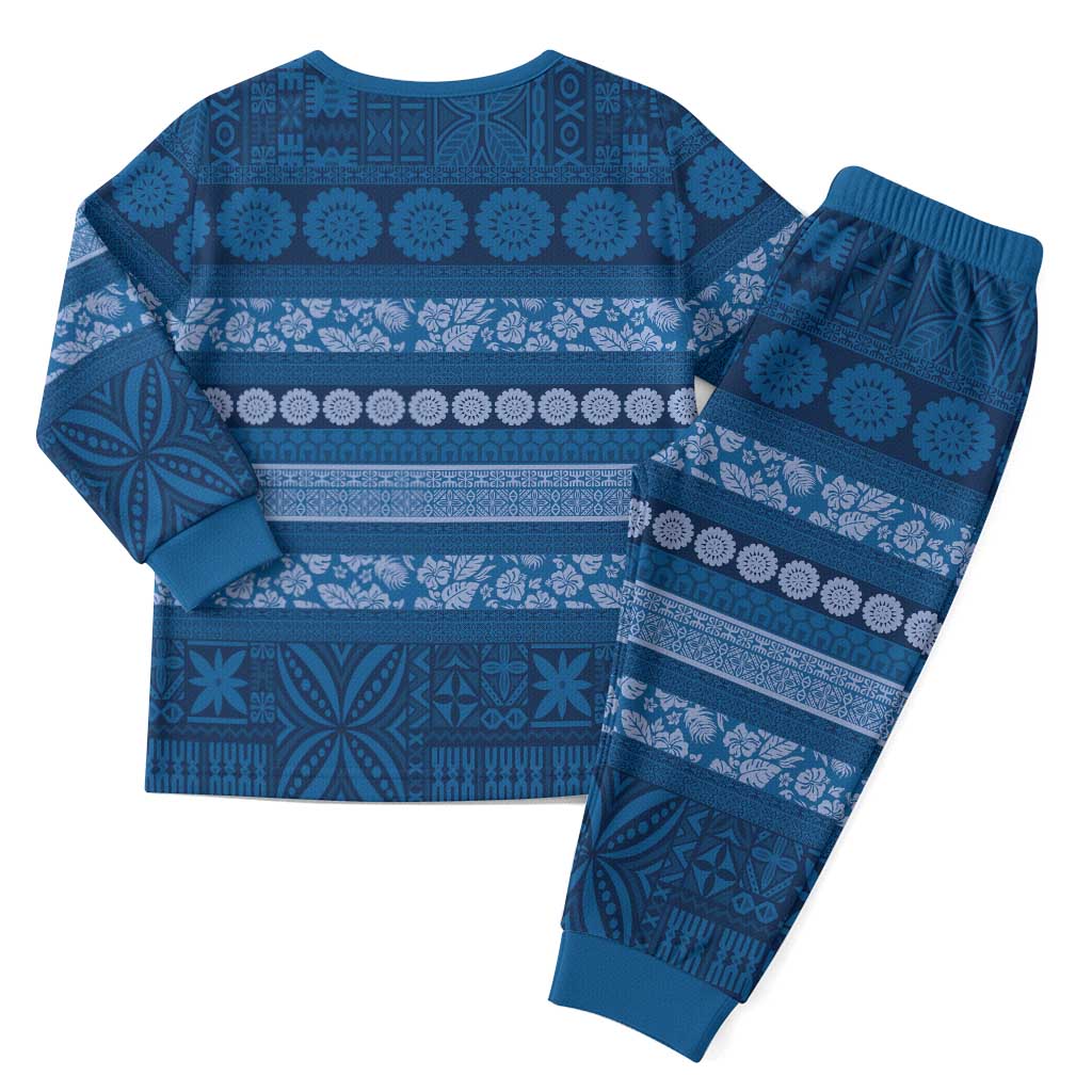 Fiji Marau na Kerisimasi Christmas Pajama Set Blue Tapa Masi Inspired Christmas LT9 - Polynesian Pride