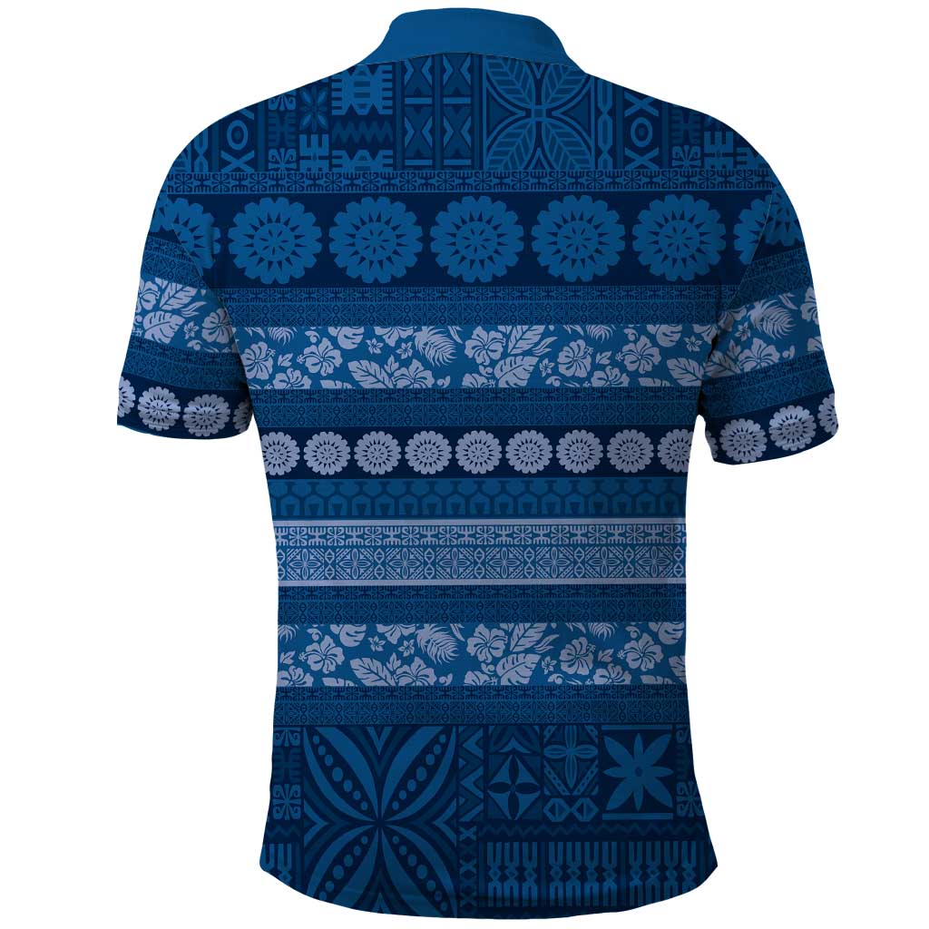 Fiji Marau na Kerisimasi Polo Shirt Blue Tapa Masi Inspired Christmas LT9 - Polynesian Pride