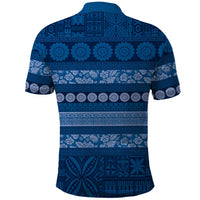 Fiji Marau na Kerisimasi Polo Shirt Blue Tapa Masi Inspired Christmas LT9 - Polynesian Pride