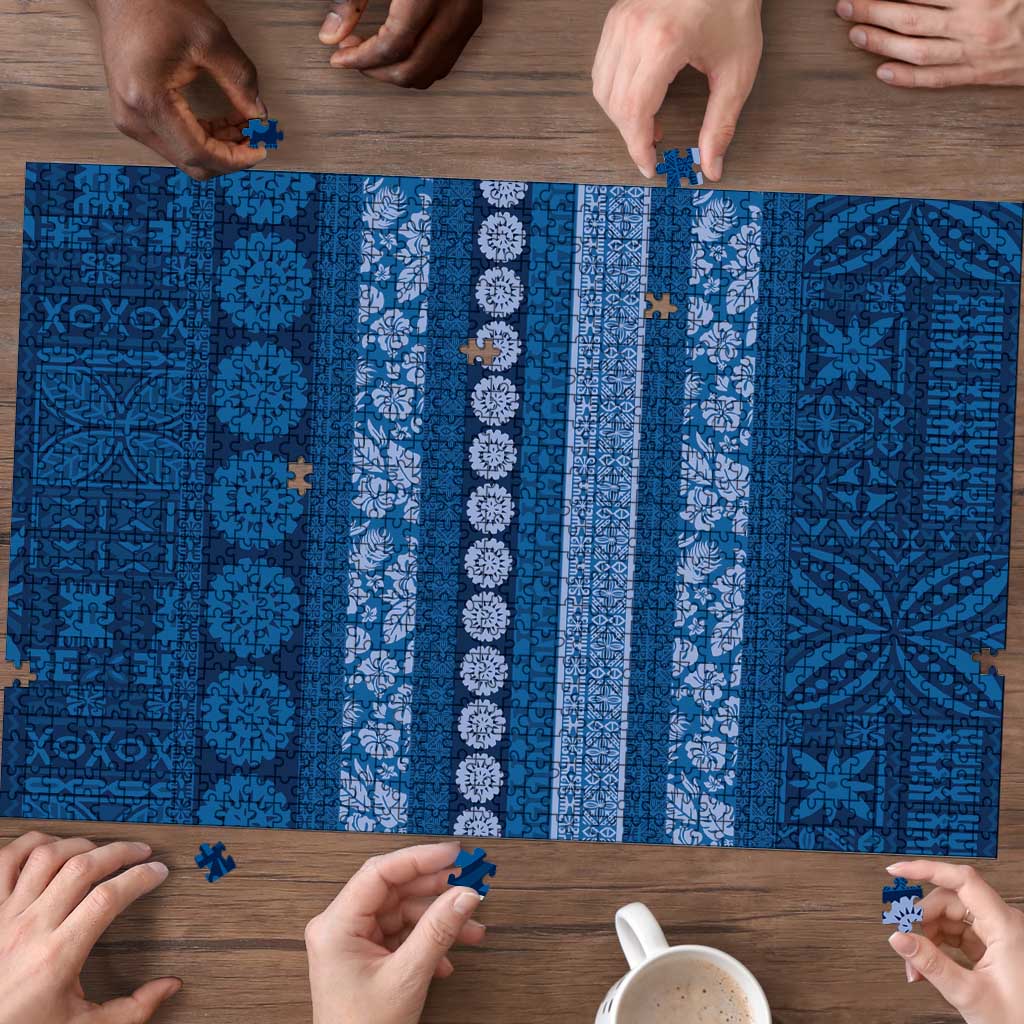 Fiji Marau na Kerisimasi Puzzle Blue Tapa Masi Inspired Christmas LT9 - Polynesian Pride