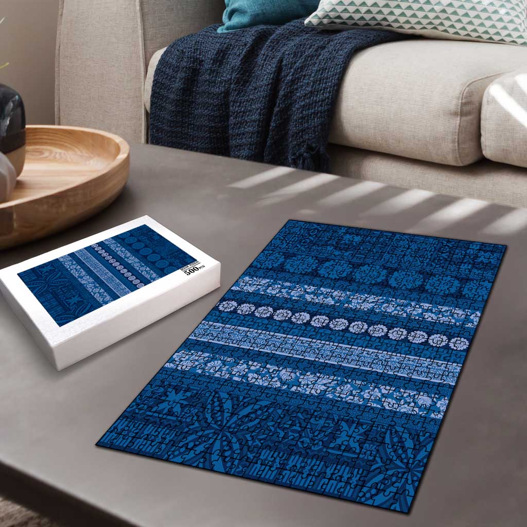Fiji Marau na Kerisimasi Puzzle Blue Tapa Masi Inspired Christmas LT9 - Polynesian Pride
