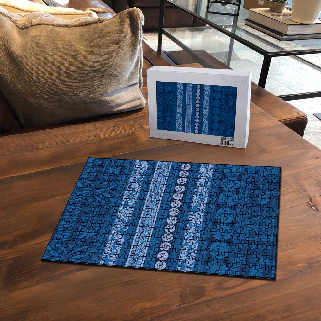 Fiji Marau na Kerisimasi Puzzle Blue Tapa Masi Inspired Christmas LT9 - Polynesian Pride