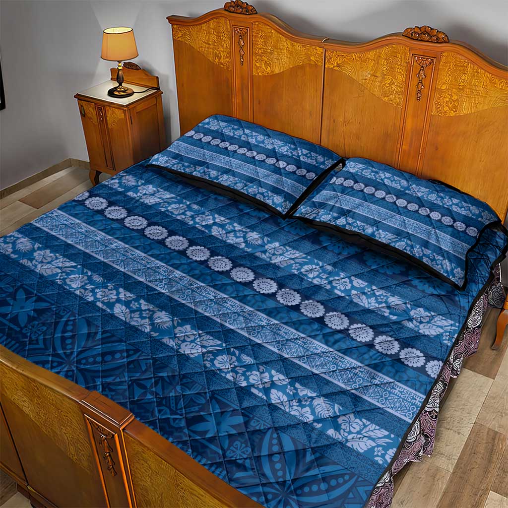 Fiji Marau na Kerisimasi Quilt Bed Set Blue Tapa Masi Inspired Christmas - Polynesian Pride