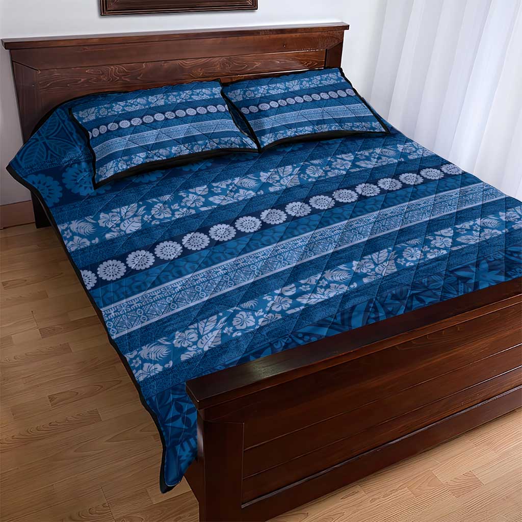 Fiji Marau na Kerisimasi Quilt Bed Set Blue Tapa Masi Inspired Christmas - Polynesian Pride
