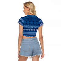 Fiji Marau na Kerisimasi Raglan Cropped T Shirt Blue Tapa Masi Inspired Christmas LT9 - Polynesian Pride