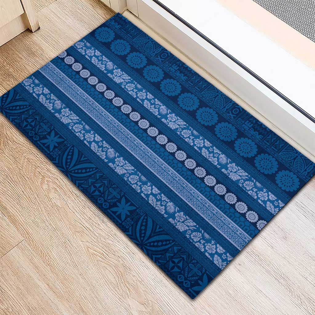 Fiji Marau na Kerisimasi Rubber Doormat Blue Tapa Masi Inspired Christmas LT9 - Polynesian Pride