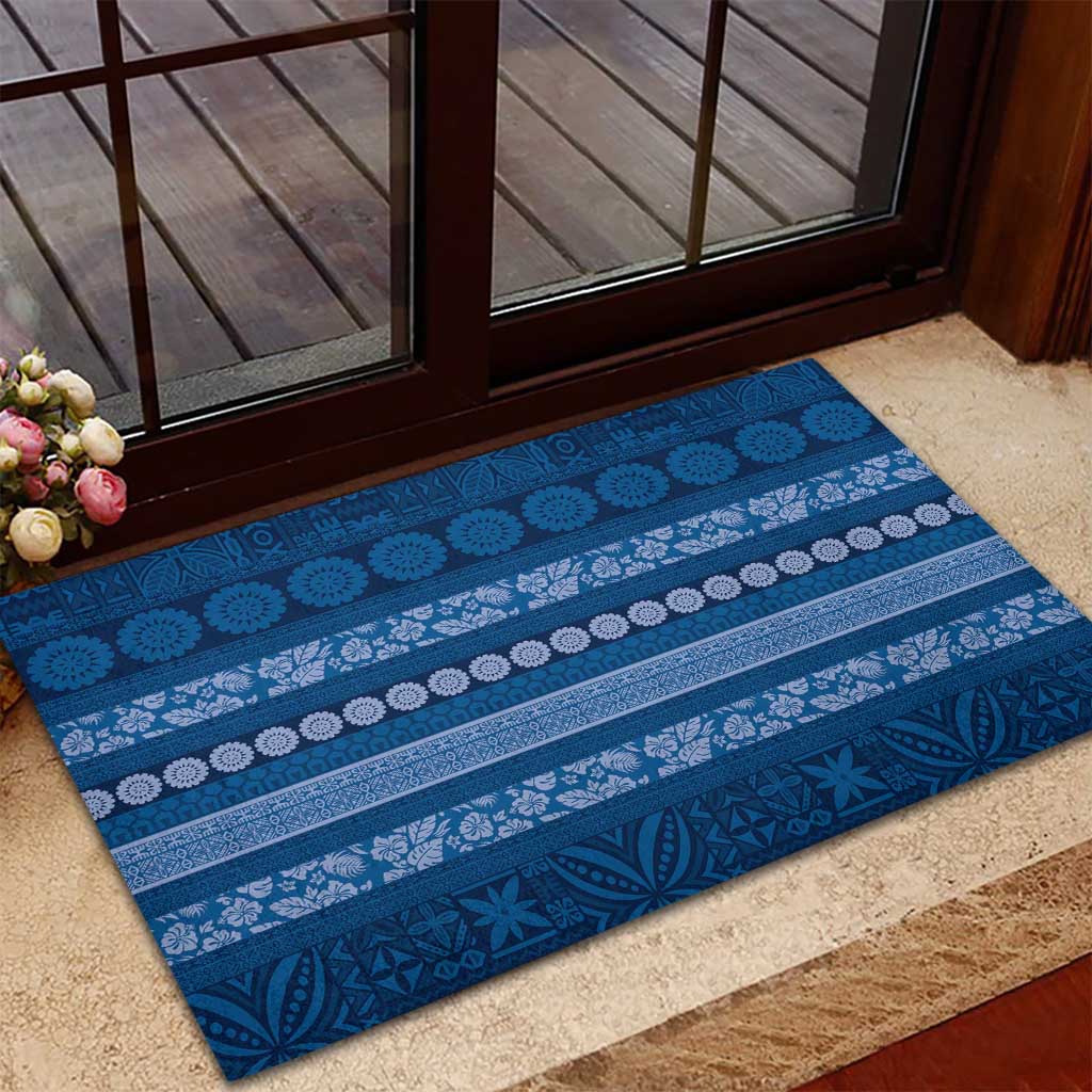 Fiji Marau na Kerisimasi Rubber Doormat Blue Tapa Masi Inspired Christmas LT9 - Polynesian Pride