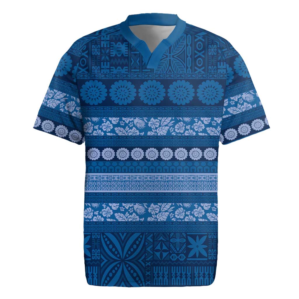 Fiji Marau na Kerisimasi Rugby Jersey Blue Tapa Masi Inspired Christmas LT9 Blue - Polynesian Pride