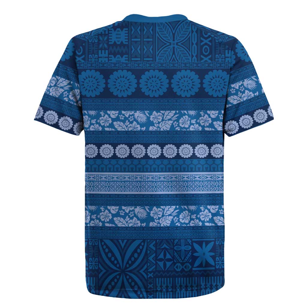 Fiji Marau na Kerisimasi Rugby Jersey Blue Tapa Masi Inspired Christmas LT9 - Polynesian Pride