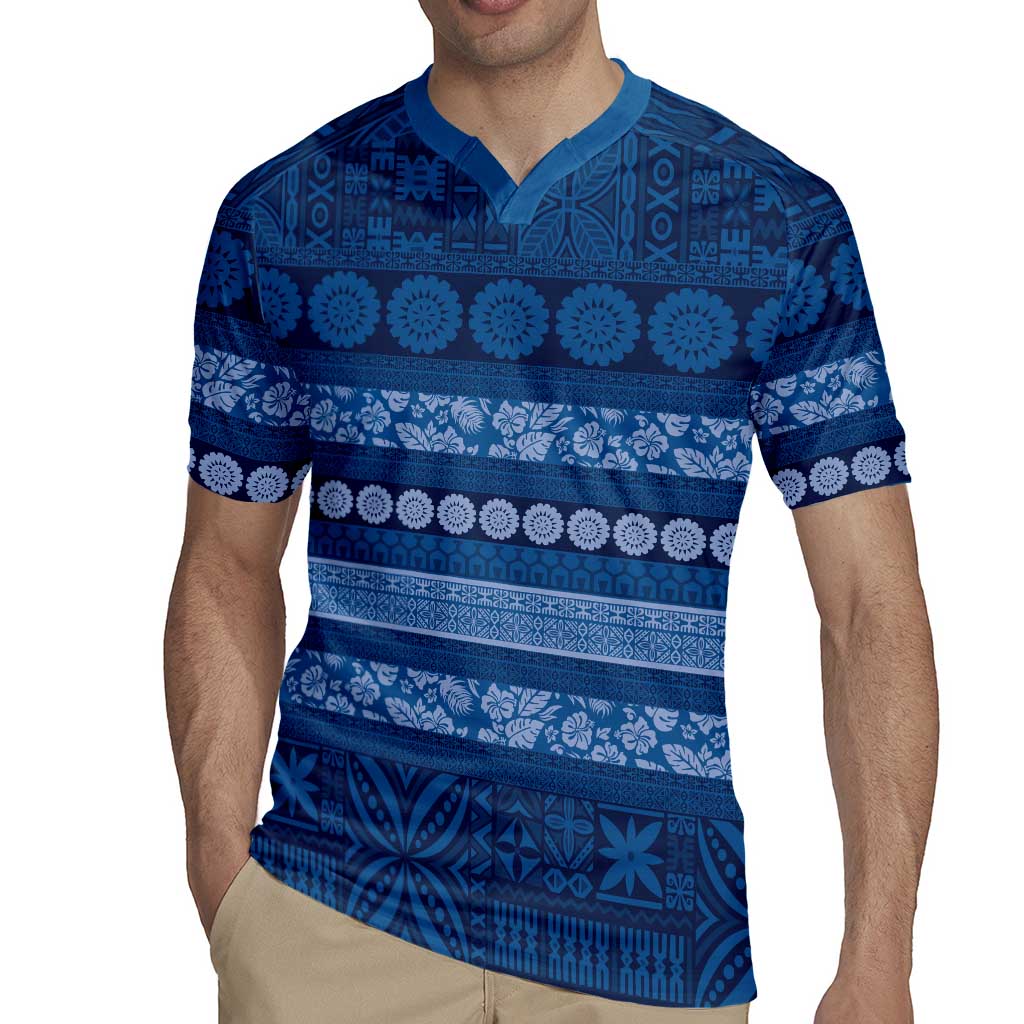 Fiji Marau na Kerisimasi Rugby Jersey Blue Tapa Masi Inspired Christmas LT9 - Polynesian Pride