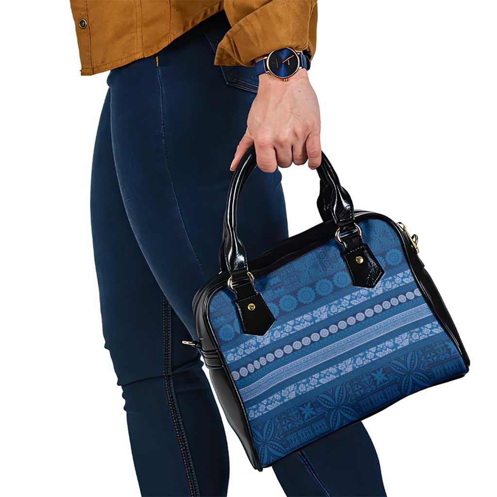 Fiji Marau na Kerisimasi Shoulder Handbag Blue Tapa Masi Inspired Christmas LT9 - Polynesian Pride