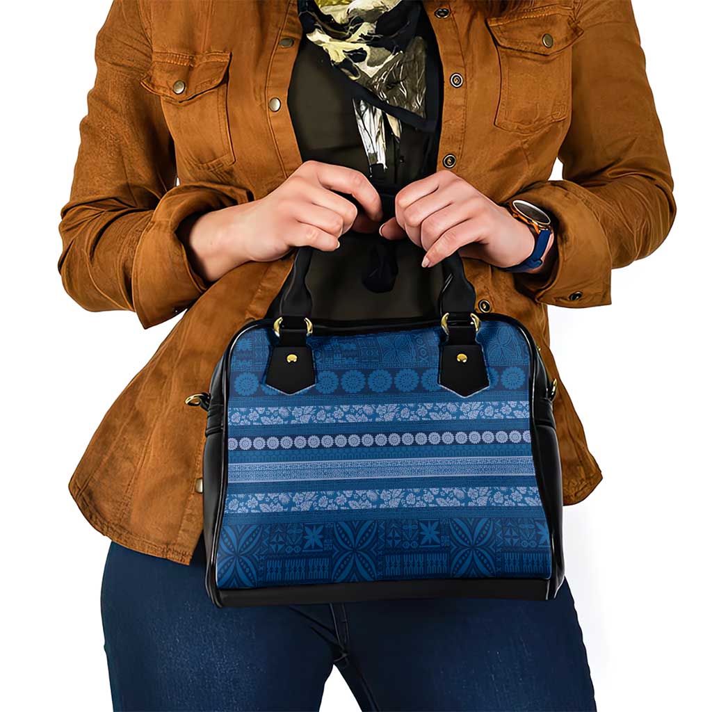 Fiji Marau na Kerisimasi Shoulder Handbag Blue Tapa Masi Inspired Christmas LT9 - Polynesian Pride