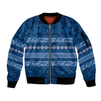 Fiji Marau na Kerisimasi Sleeve Zip Bomber Jacket Blue Tapa Masi Inspired Christmas LT9 Unisex Blue - Polynesian Pride