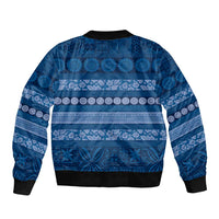 Fiji Marau na Kerisimasi Sleeve Zip Bomber Jacket Blue Tapa Masi Inspired Christmas LT9 - Polynesian Pride