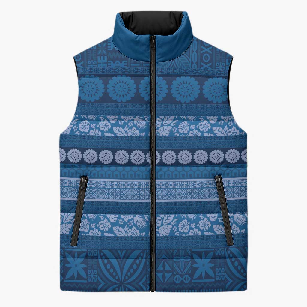 Fiji Marau na Kerisimasi Sleeveless Puffer Jacket Blue Tapa Masi Inspired Christmas LT9 Unisex Blue - Polynesian Pride