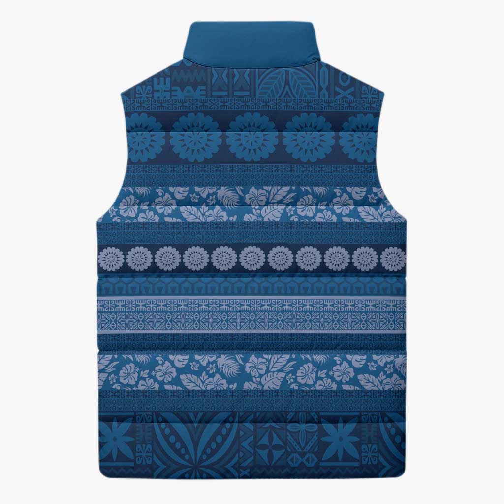 Fiji Marau na Kerisimasi Sleeveless Puffer Jacket Blue Tapa Masi Inspired Christmas LT9 - Polynesian Pride