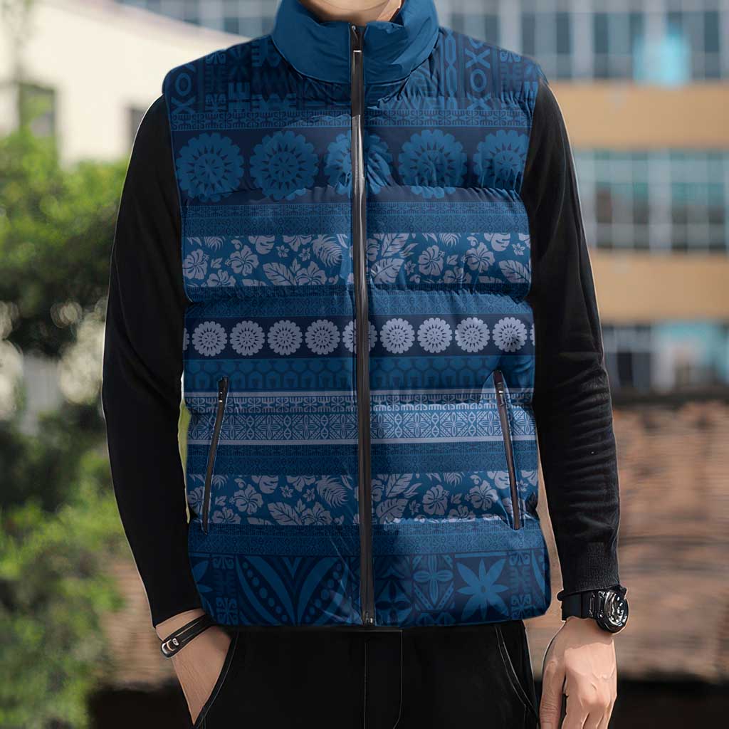 Fiji Marau na Kerisimasi Sleeveless Puffer Jacket Blue Tapa Masi Inspired Christmas LT9 - Polynesian Pride