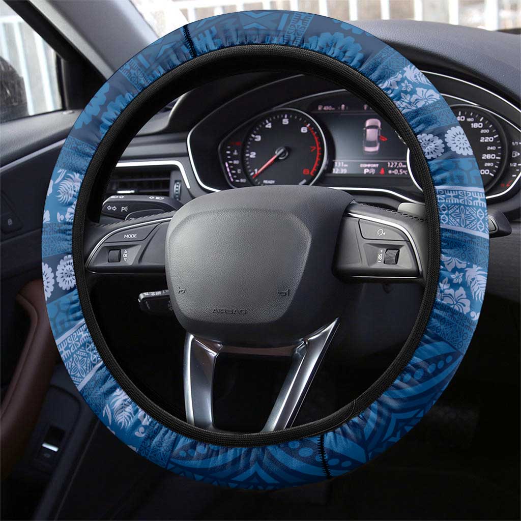 Fiji Marau na Kerisimasi Steering Wheel Cover Blue Tapa Masi Inspired Christmas LT9 - Polynesian Pride
