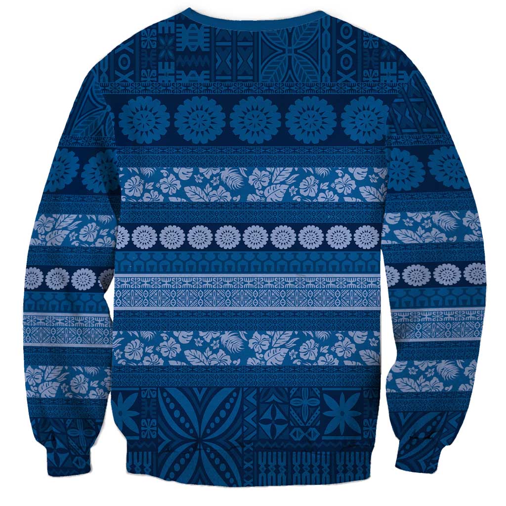 Fiji Marau na Kerisimasi Sweatshirt Blue Tapa Masi Inspired Christmas LT9 - Polynesian Pride