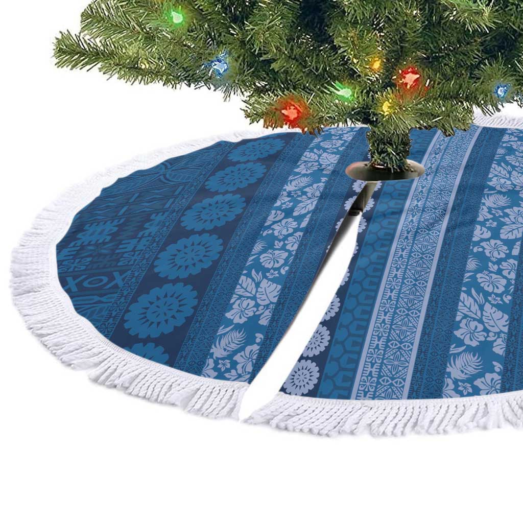 Fiji Marau na Kerisimasi Tree Skirt Blue Tapa Masi Inspired Christmas LT9 - Polynesian Pride