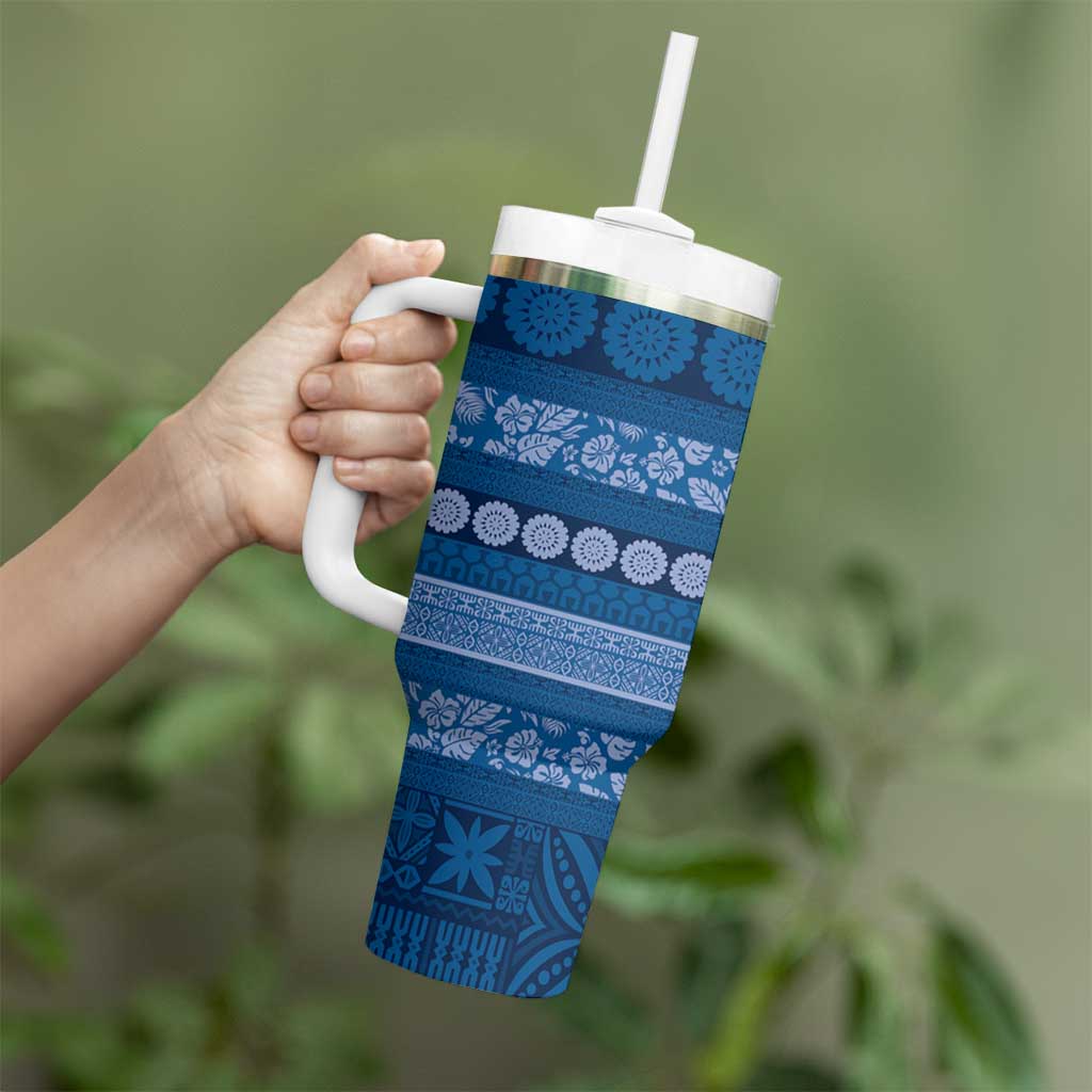 Fiji Marau na Kerisimasi Tumbler With Handle Blue Tapa Masi Inspired Christmas - Polynesian Pride