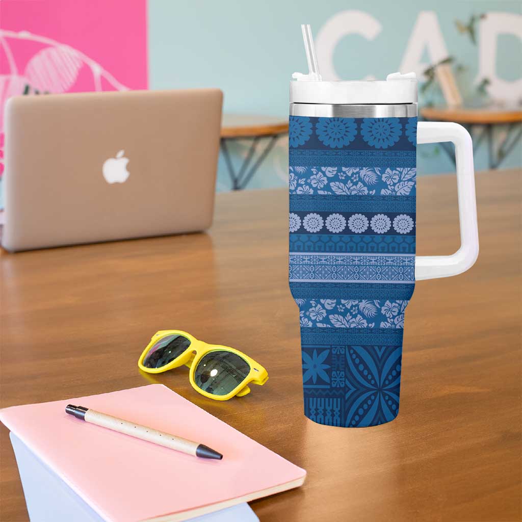 Fiji Marau na Kerisimasi Tumbler With Handle Blue Tapa Masi Inspired Christmas - Polynesian Pride