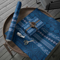 Fiji Marau na Kerisimasi Wrapping Paper Blue Tapa Masi Inspired Christmas LT9 - Polynesian Pride