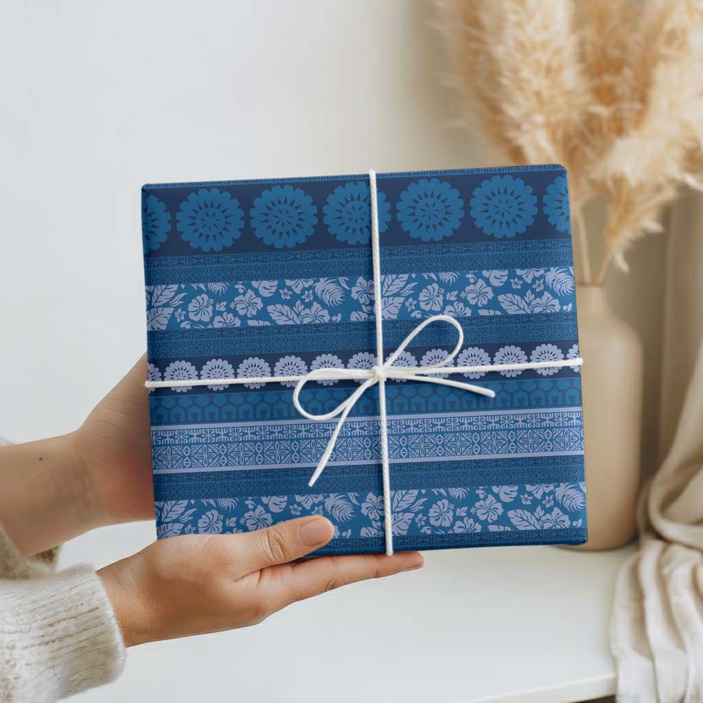 Fiji Marau na Kerisimasi Wrapping Paper Blue Tapa Masi Inspired Christmas LT9 - Polynesian Pride